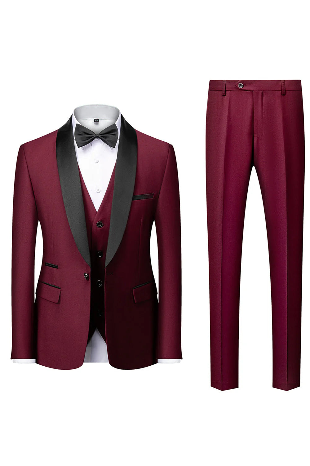 Burgundy Shawl Lapel Three-Pieces Men's Suits
