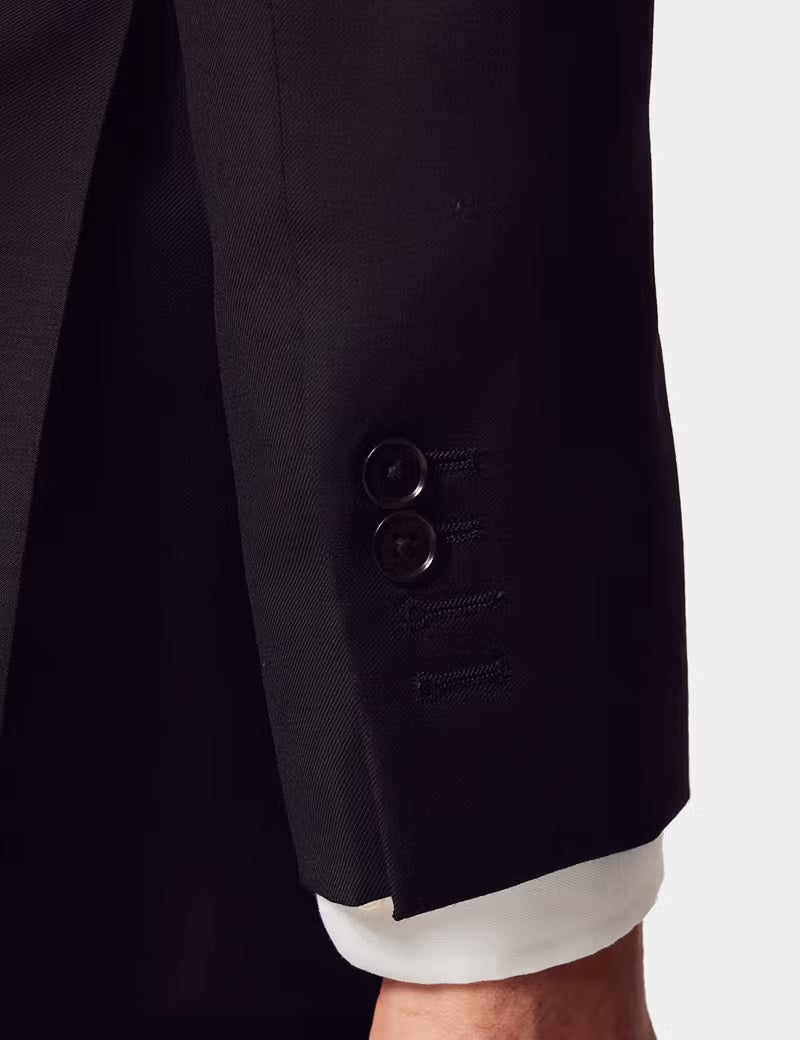 Jet Black Twill Wool Blend Suit