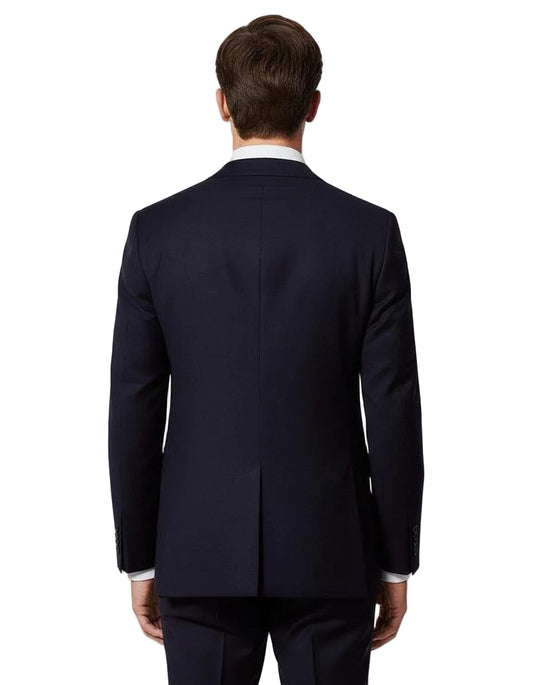 Navy suit jacket on a white background