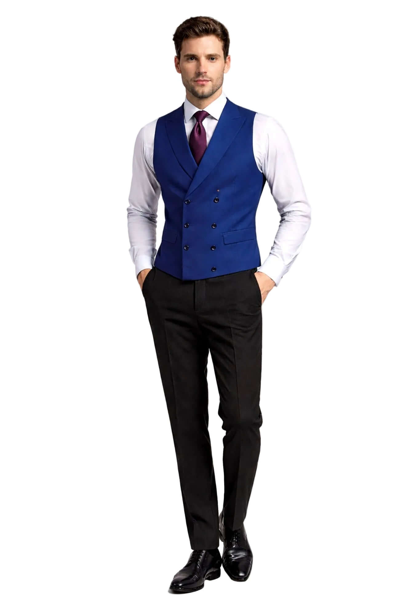 Royal Blue Double Breasted Waistcoat Wider Lapel