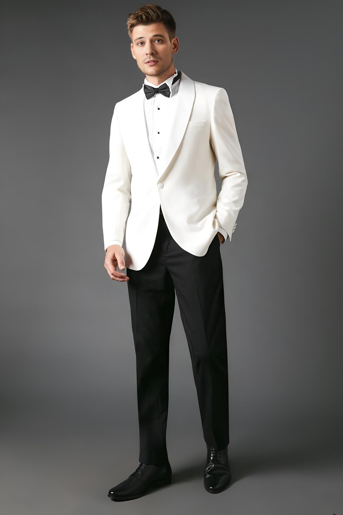 White Slim Fit Shawl Collar Tuxedo Jacket