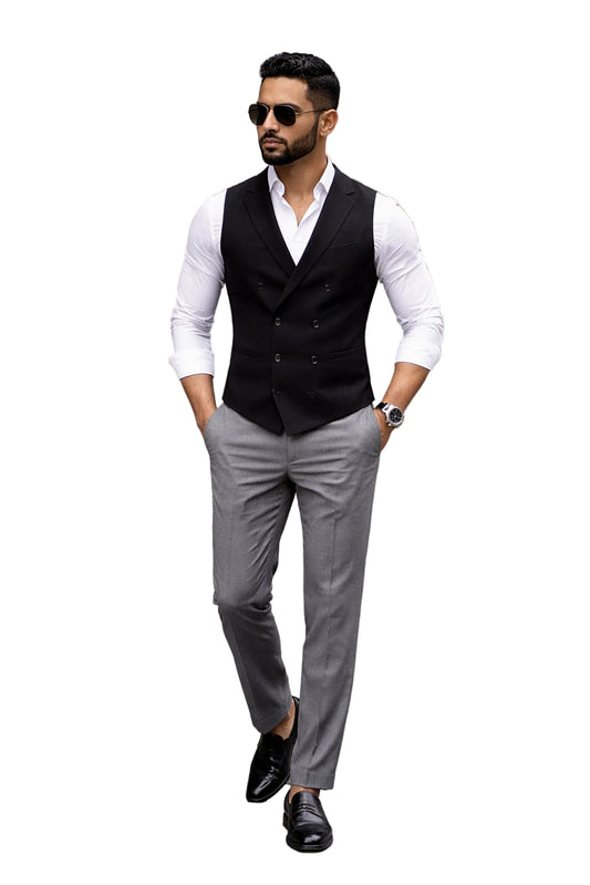 Black Double breasted WaistCoat