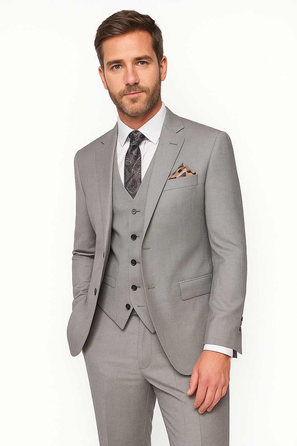 Light Grey Wool Blend Three Pcs