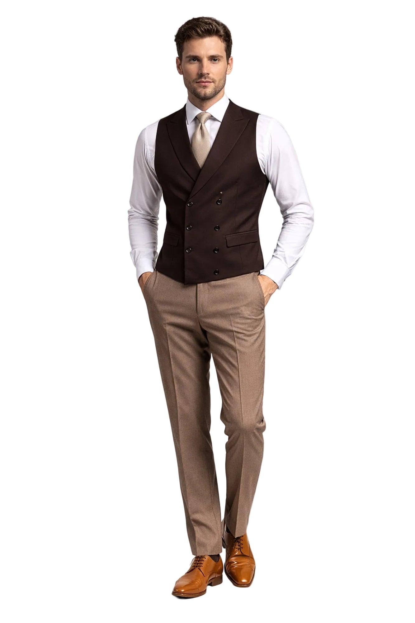 Dark Brown Double Breasted Waistcoat Broad Lapel