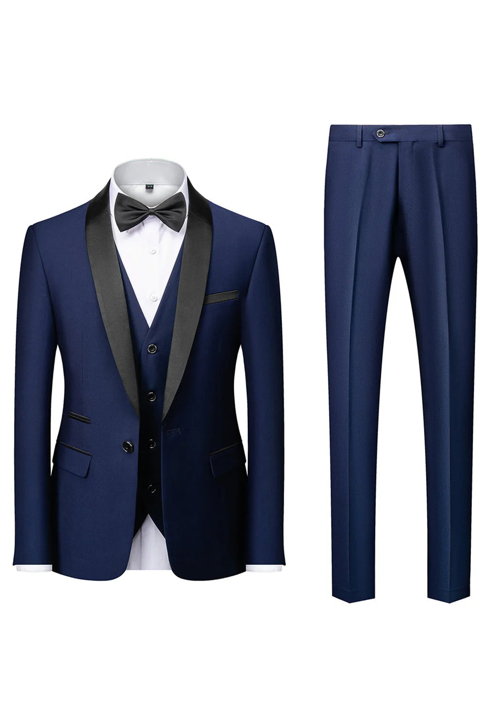 Dark blue Shawl Lapel Three-Pieces Men's Suits
