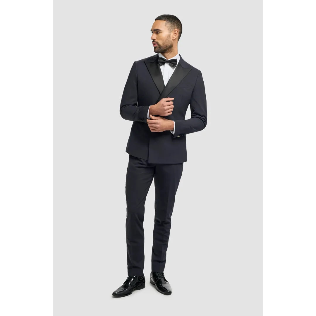 Aspen - Men's Navy 2 Piece Double Breasted Tuxedo Suit