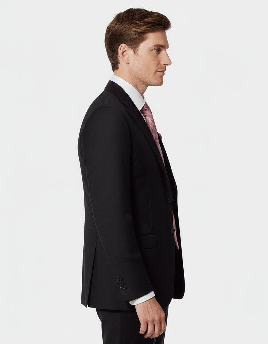 Jet Black Twill Wool Blend Suit