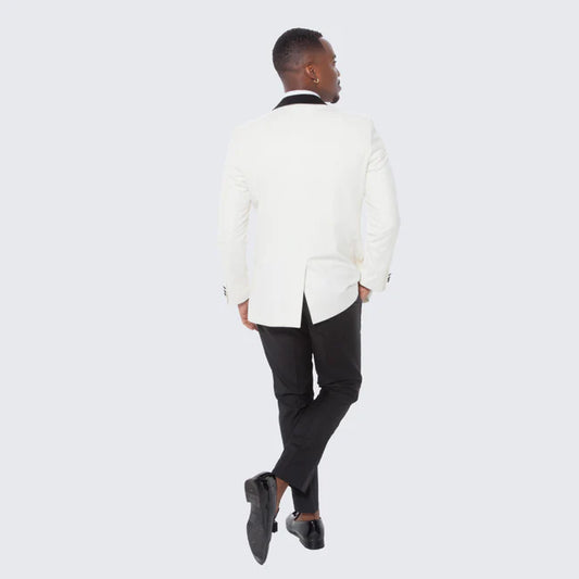 Ivory Tuxedo Jacket with Black Satin Shawl Lapel Slim Fit - Wedding - Prom