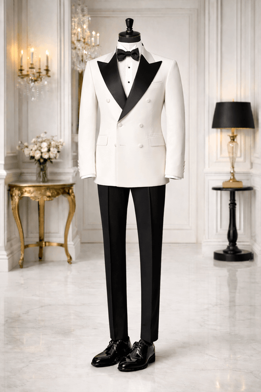 Off White Tuxedo with Peak Lapel & white Buttons