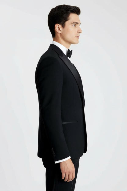 Slim Fit Black Peak Lapel Tuxedo 2 Pcs