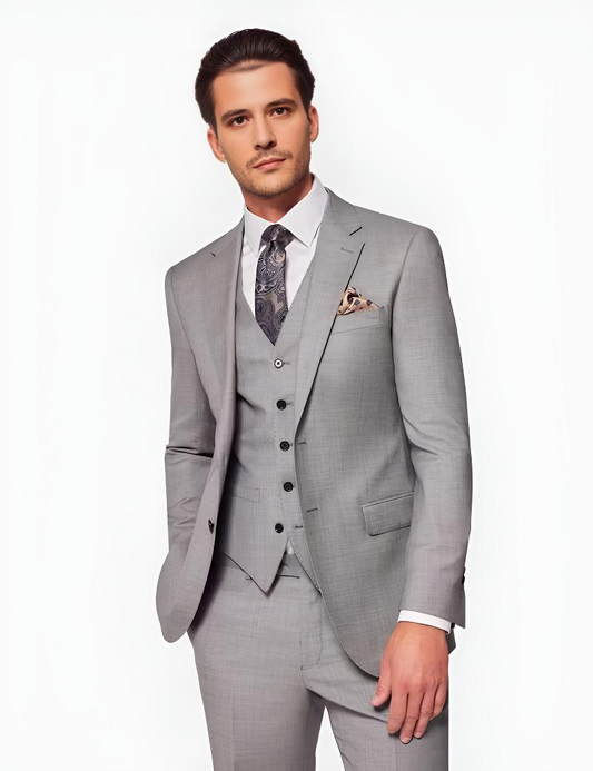 Slim Fit Light Grey Twill Suit
