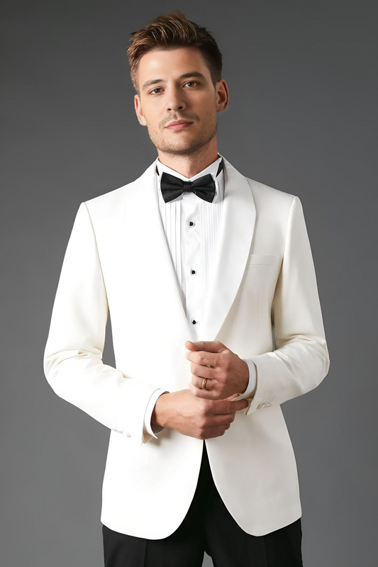 White Slim Fit Shawl Collar Tuxedo Jacket