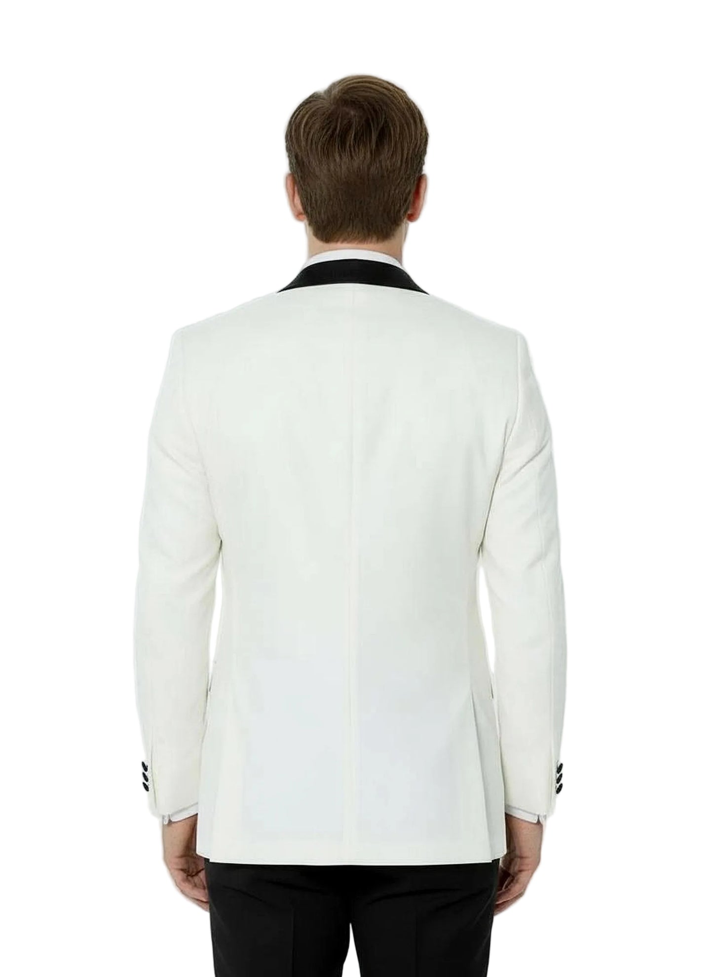 White Tuxedo Jacket with Black Satin Shawl Lapel back