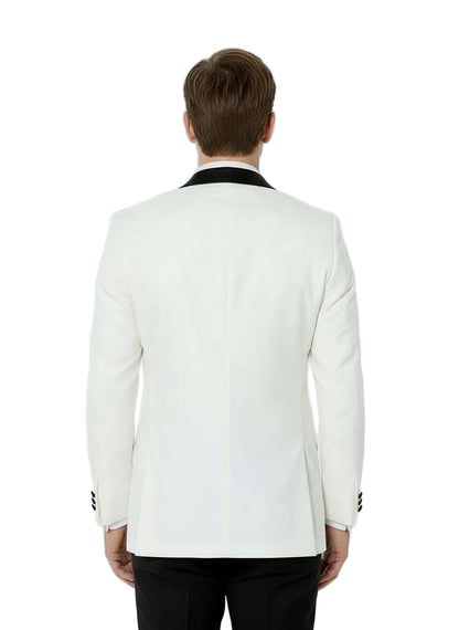 White Tuxedo Jacket with Black Satin Shawl Lapel back