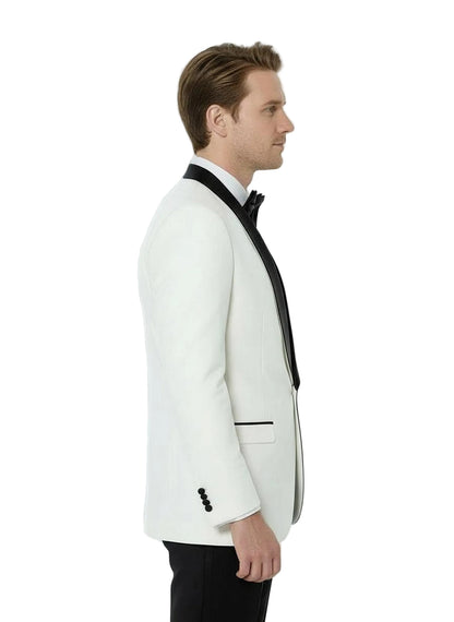 White Tuxedo Jacket with Black Satin Shawl Lapel side