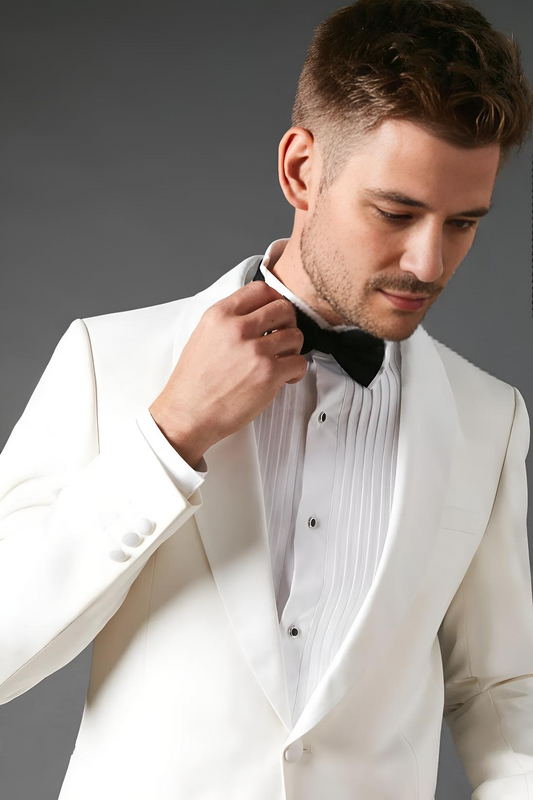 White Slim Fit Shawl Collar Tuxedo Jacket