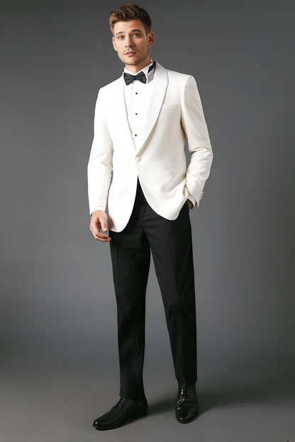 White Slim Fit Shawl Collar Tuxedo Jacket