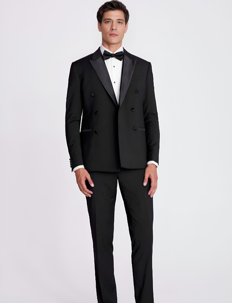 Slim Fit Black Double Breasted Tuxedo