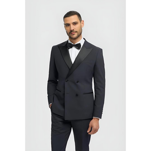 Aspen - Men's Navy 2 Piece Double Breasted Tuxedo Suit